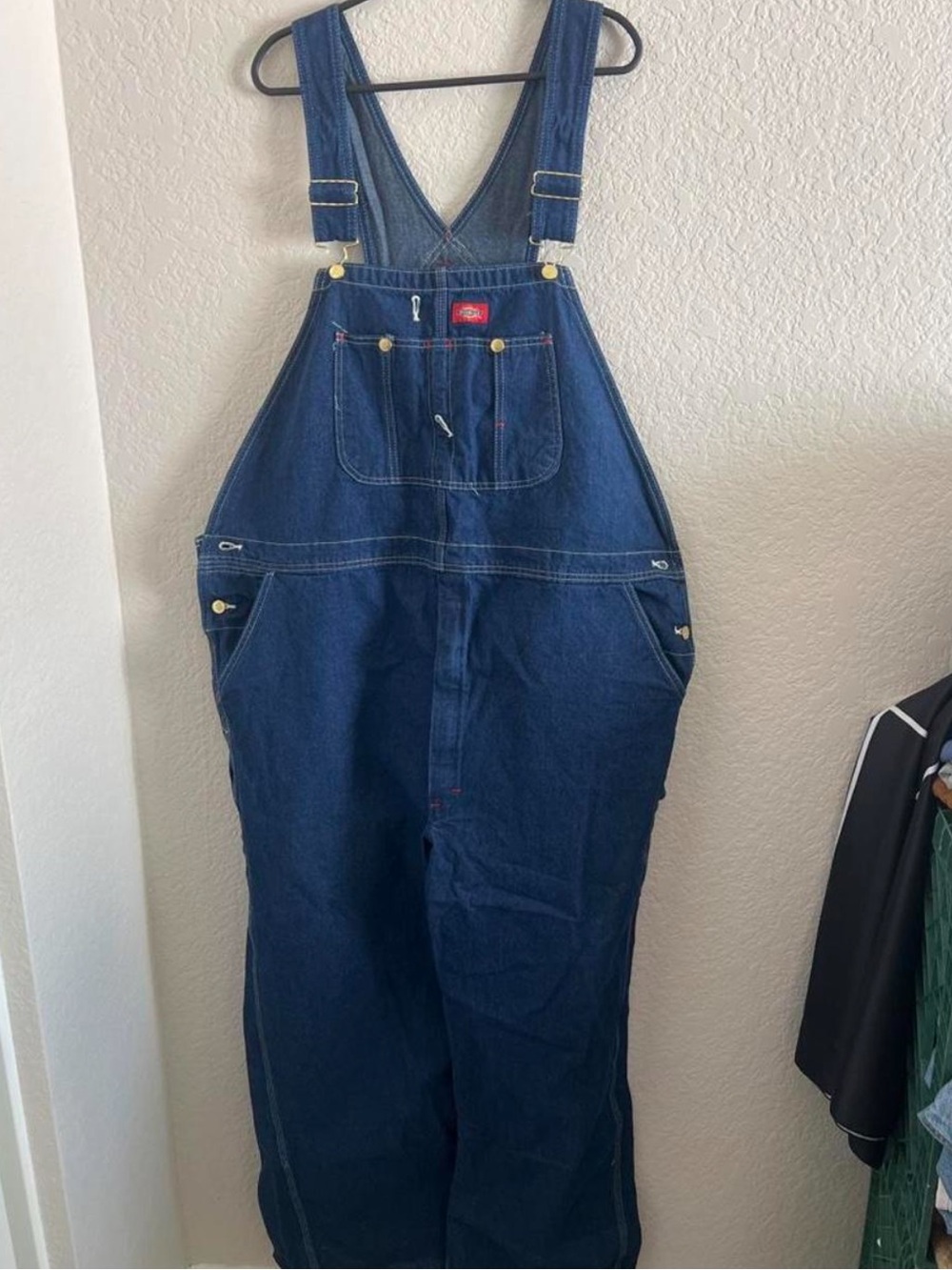 Dickies Men's Navy Blue Relaxed Denim Overalls